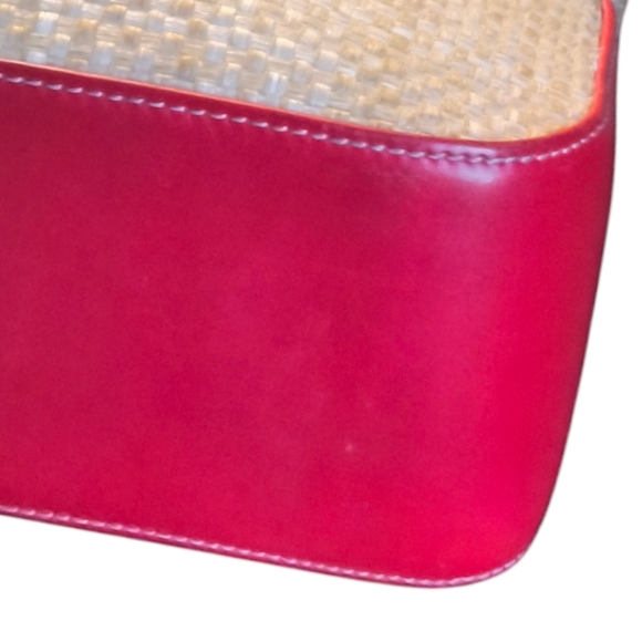 Vintage Coach Cabana Woven Straw and Red Leather Tote - Picture 11 of 13